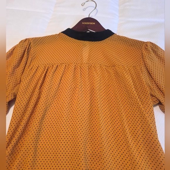 Boho Dotted Mustard Blouse Bell Sleeves - Picture 5 of 6
